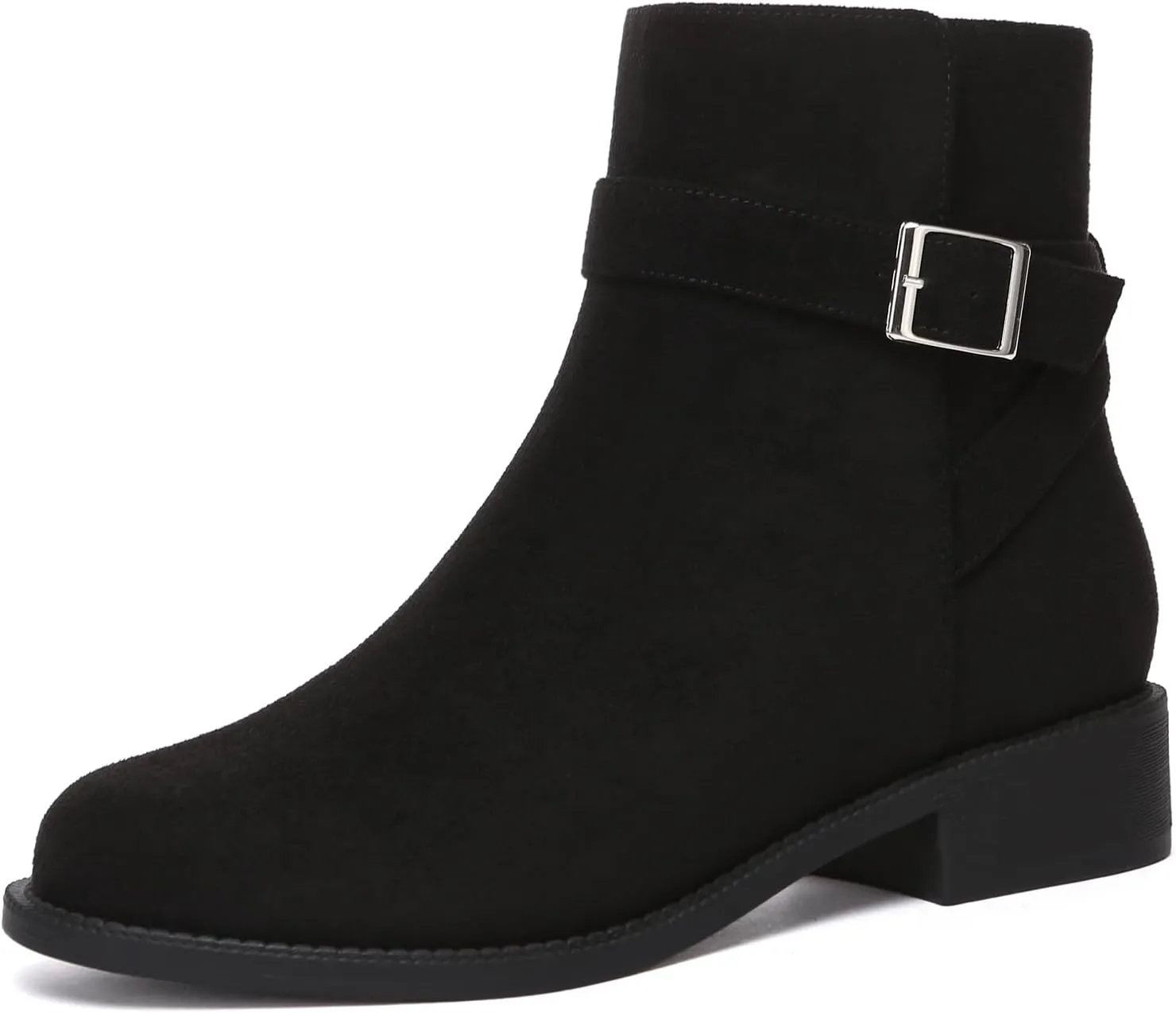 Athlefit Women's Ankle Boots Chunky Low Heel Fashion Round Toe Side Zipper Buckle Booties