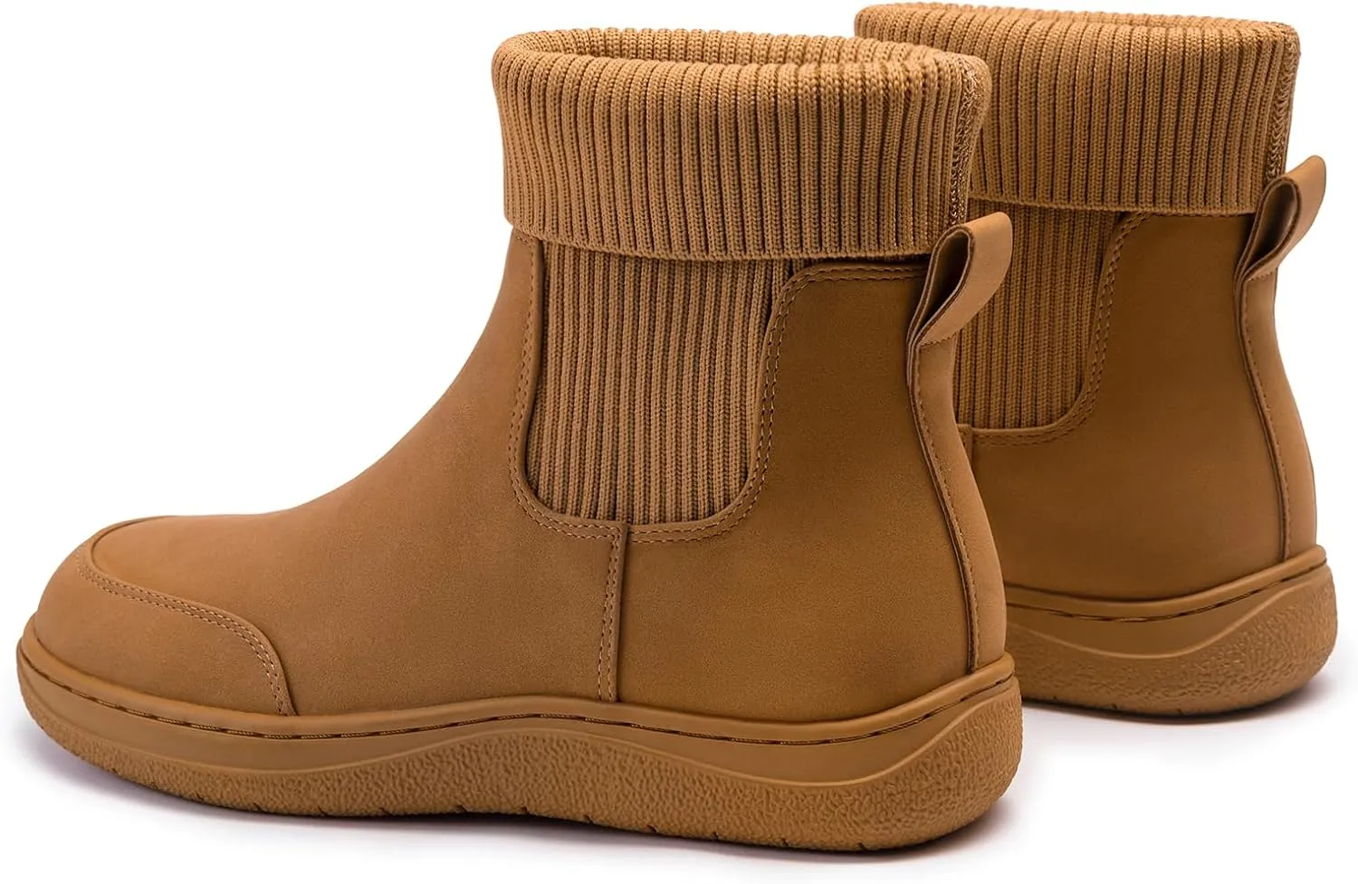 Athlefit Women's Chelsea Ankle Boots Comfortable Winter Short Leather Boots Fashion Slip On Elastic Sock Booties Wide Width