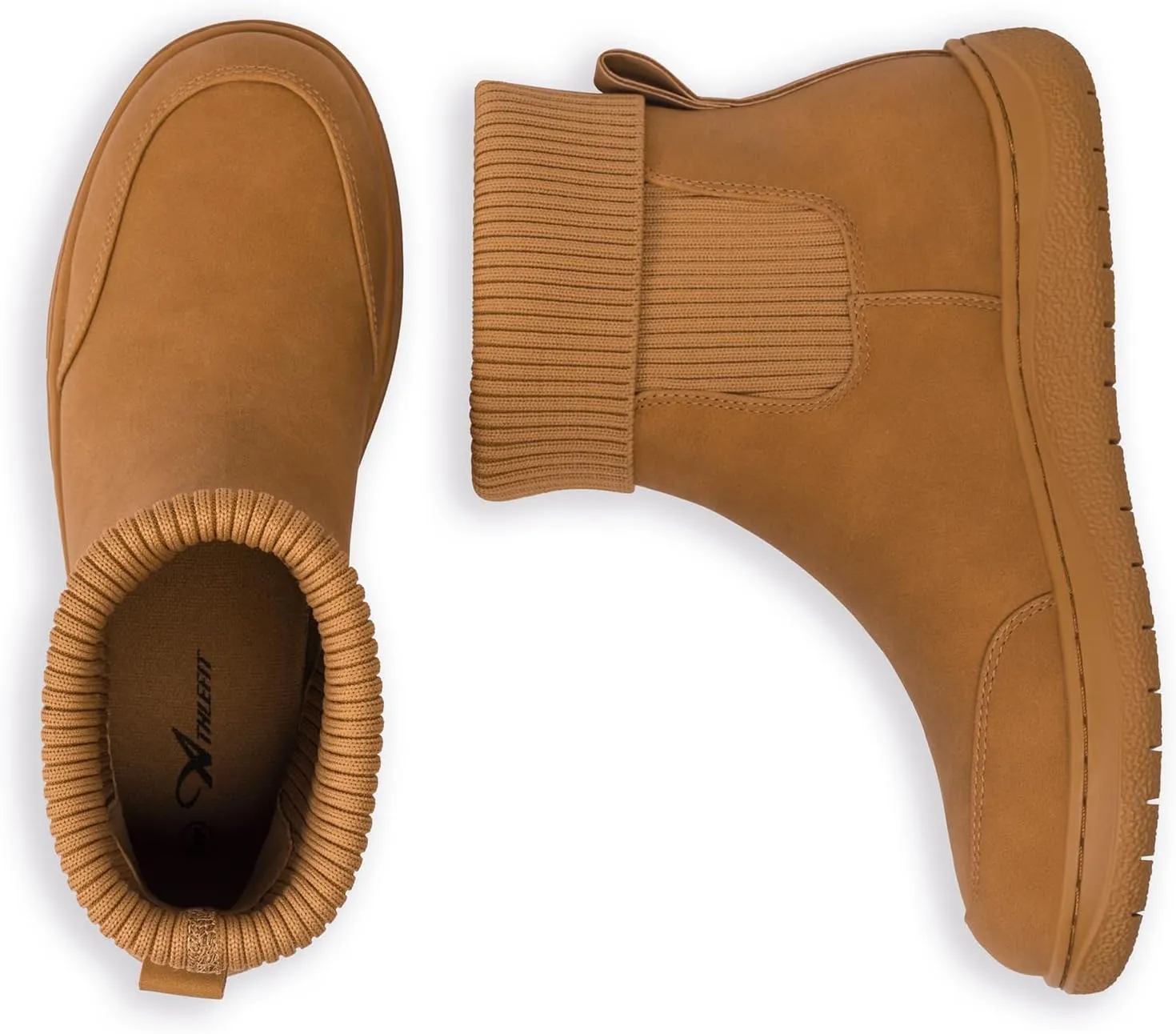 Athlefit Women's Chelsea Ankle Boots Comfortable Winter Short Leather Boots Fashion Slip On Elastic Sock Booties Wide Width
