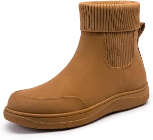 Athlefit Women's Chelsea Ankle Boots Comfortable Winter Short Leather Boots Fashion Slip On Elastic Sock Booties Wide Width