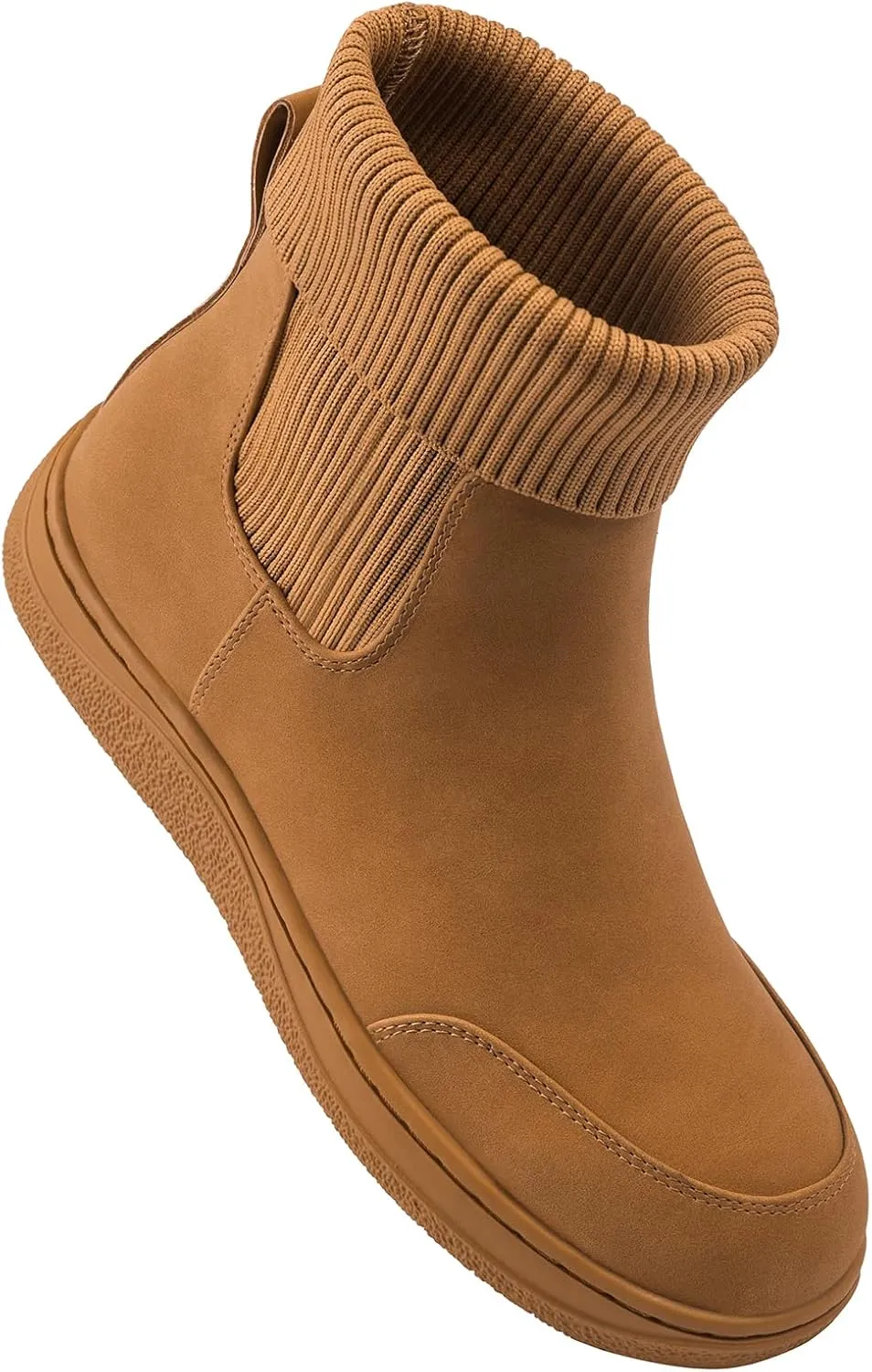 Athlefit Women's Chelsea Ankle Boots Comfortable Winter Short Leather Boots Fashion Slip On Elastic Sock Booties Wide Width