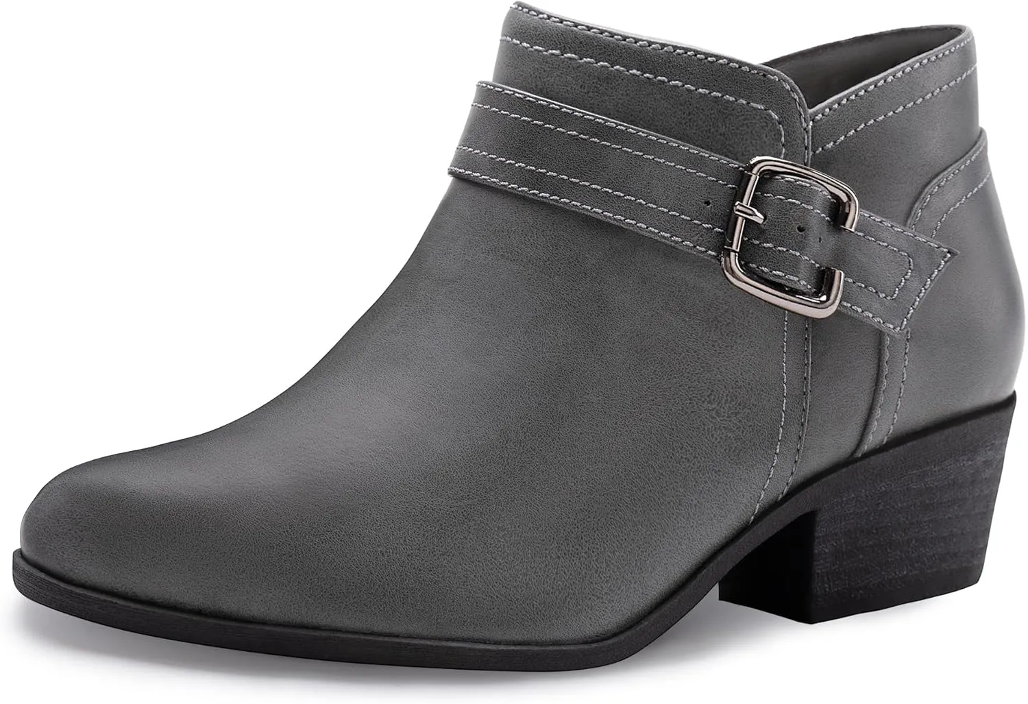 Athlefit Women's Chunky Low Heel Ankle Boots Classic Pointed Toe Side Zipper Booties