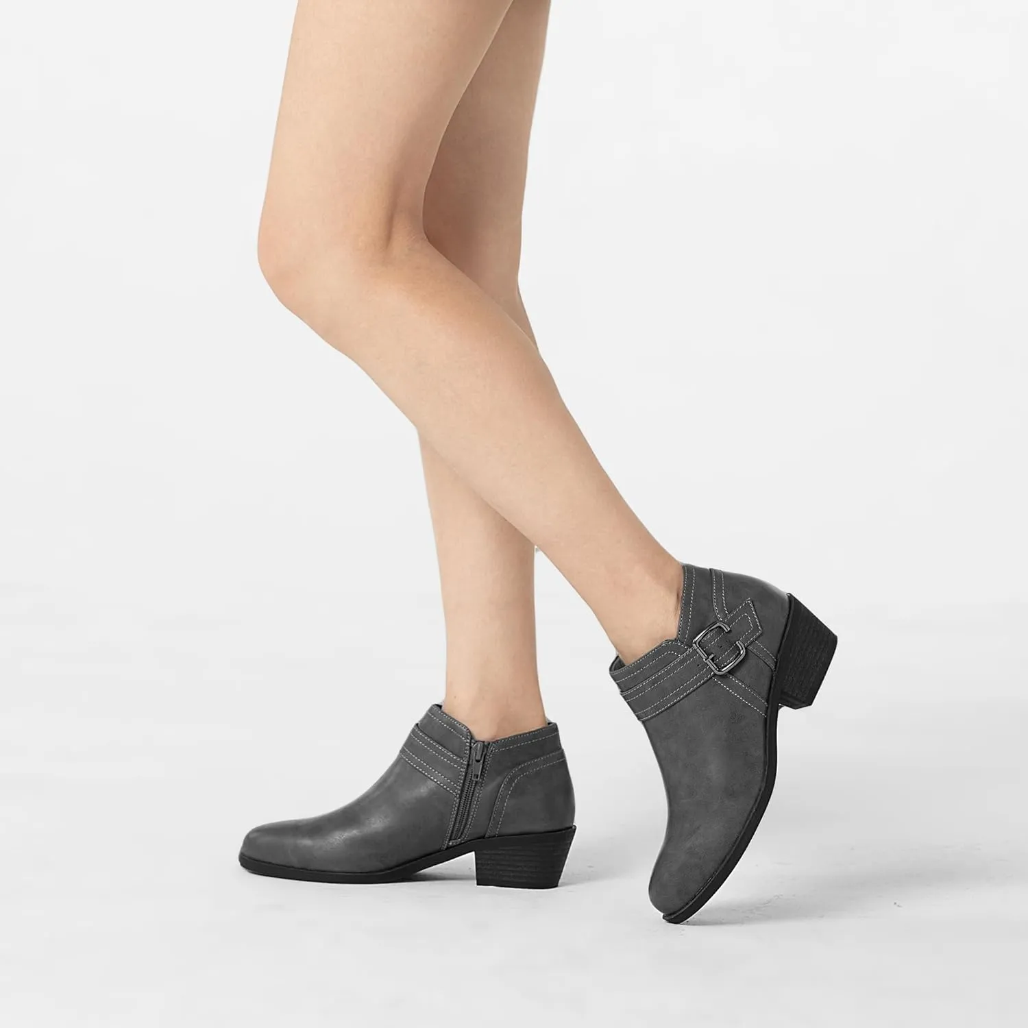 Athlefit Women's Chunky Low Heel Ankle Boots Classic Pointed Toe Side Zipper Booties