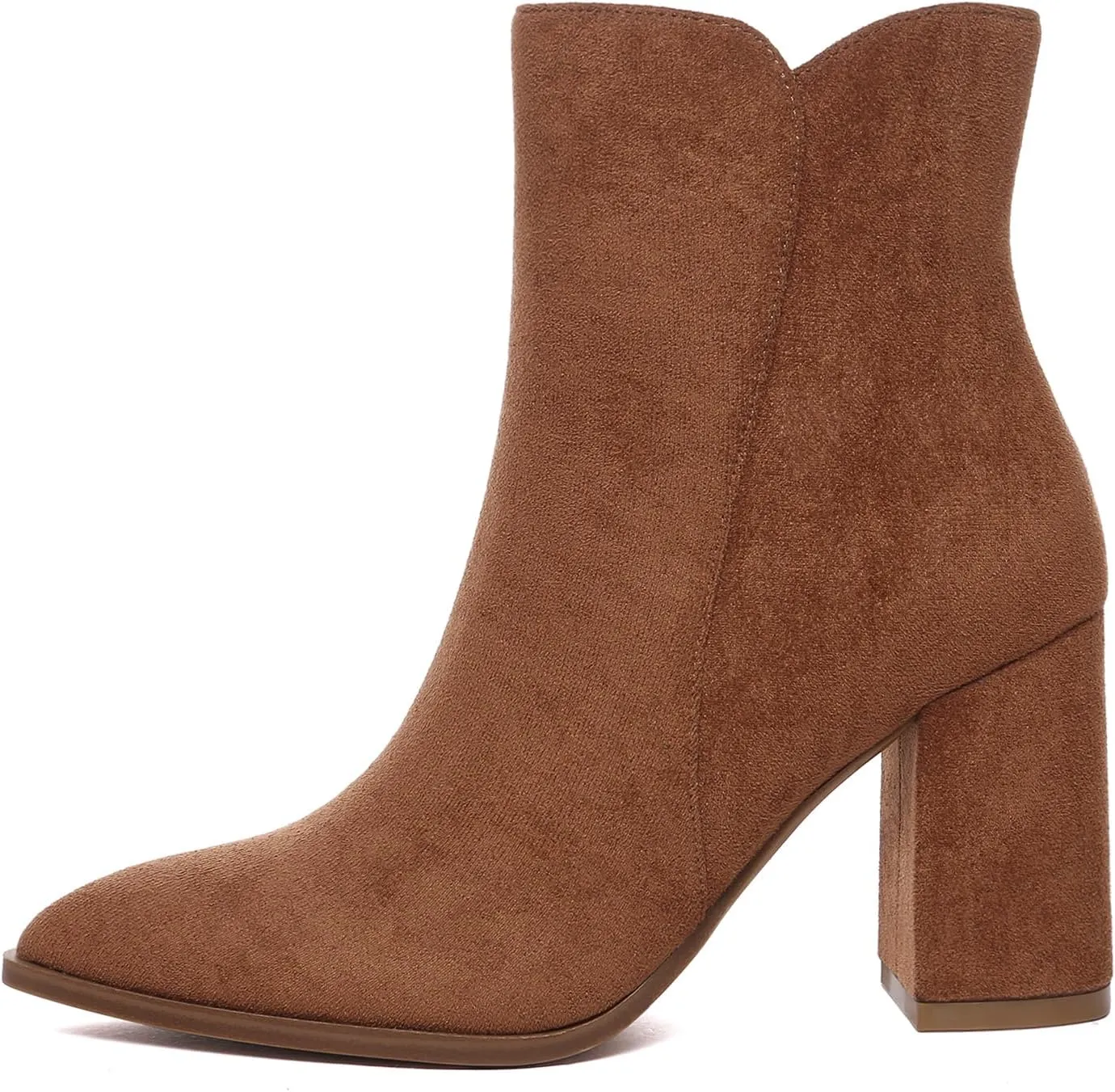 Athlefit Women's Heeled Ankle Boots Fashion Pointed Toe Chunky Block Heel Side Zipper Short Booties