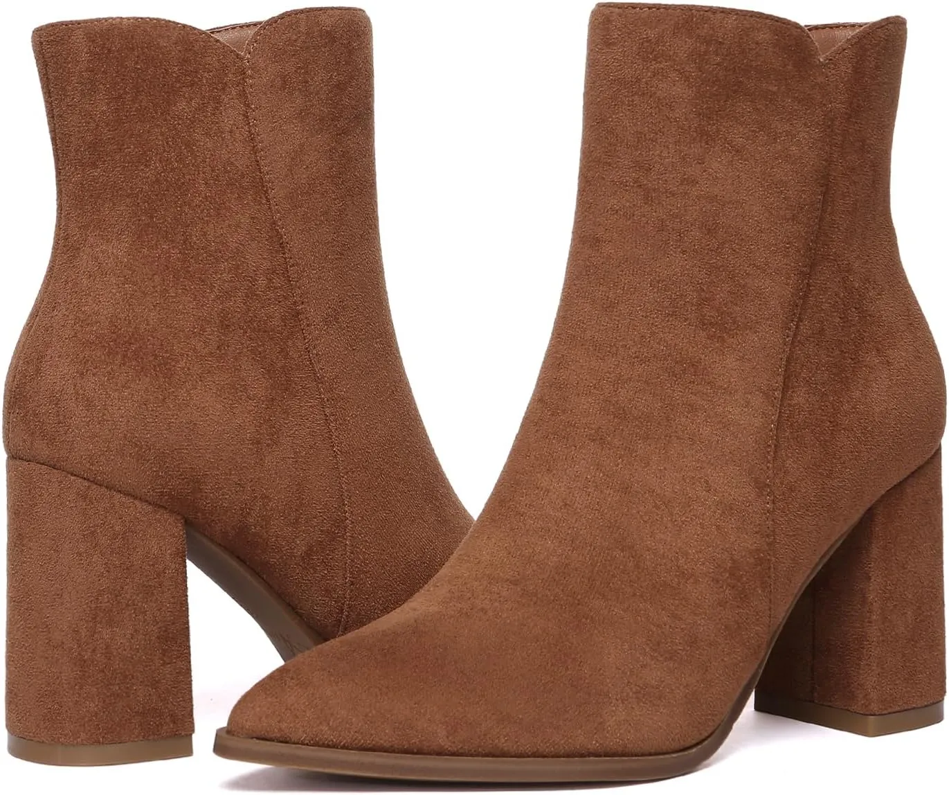 Athlefit Women's Heeled Ankle Boots Fashion Pointed Toe Chunky Block Heel Side Zipper Short Booties