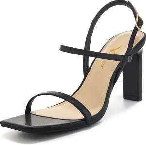 Athlefit Women's Strappy High Heels Square Open Toe Heeled Sandals Ankle Strap Dressy Wedding Party Shoes