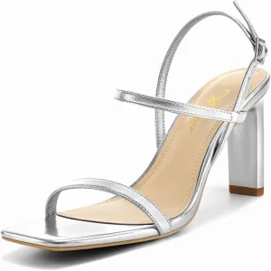 Athlefit Women's Strappy High Heels Square Open Toe Heeled Sandals Ankle Strap Dressy Wedding Party Shoes