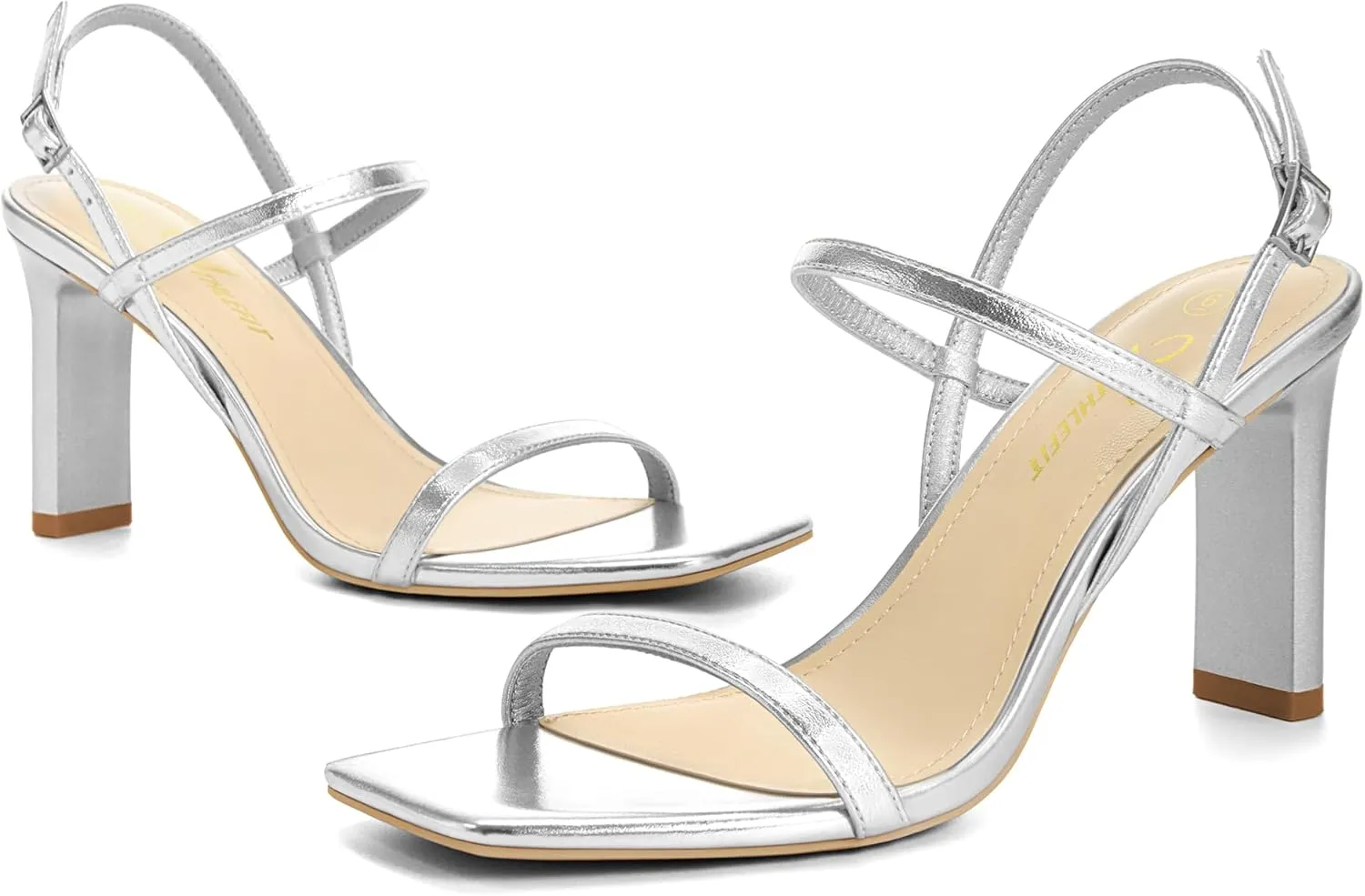 Athlefit Women's Strappy High Heels Square Open Toe Heeled Sandals Ankle Strap Dressy Wedding Party Shoes