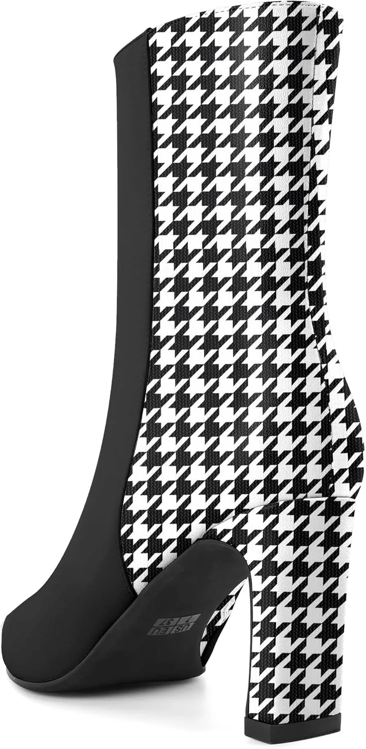AUMOTED Women's Chunky High Heel Ankle Booties Silver Cap Square Toe Boots Side Zipper Fashion Short Boots 3.5 Inch