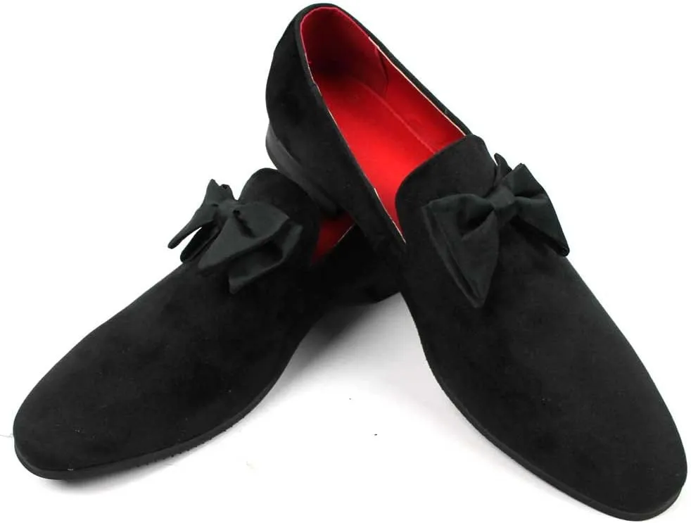 AZAR Tuxedo Slip Men's Dress Shoes Velvet Satin Bow On Top