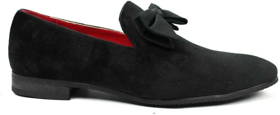 AZAR Tuxedo Slip Men's Dress Shoes Velvet Satin Bow On Top