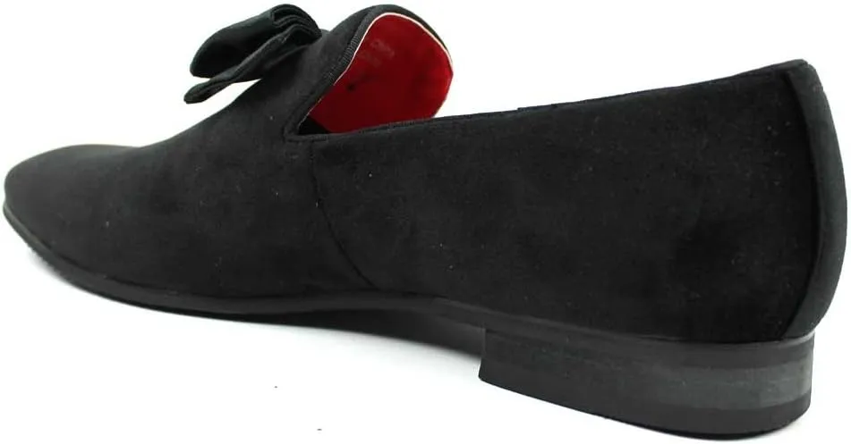AZAR Tuxedo Slip Men's Dress Shoes Velvet Satin Bow On Top