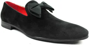 AZAR Tuxedo Slip Men's Dress Shoes Velvet Satin Bow On Top