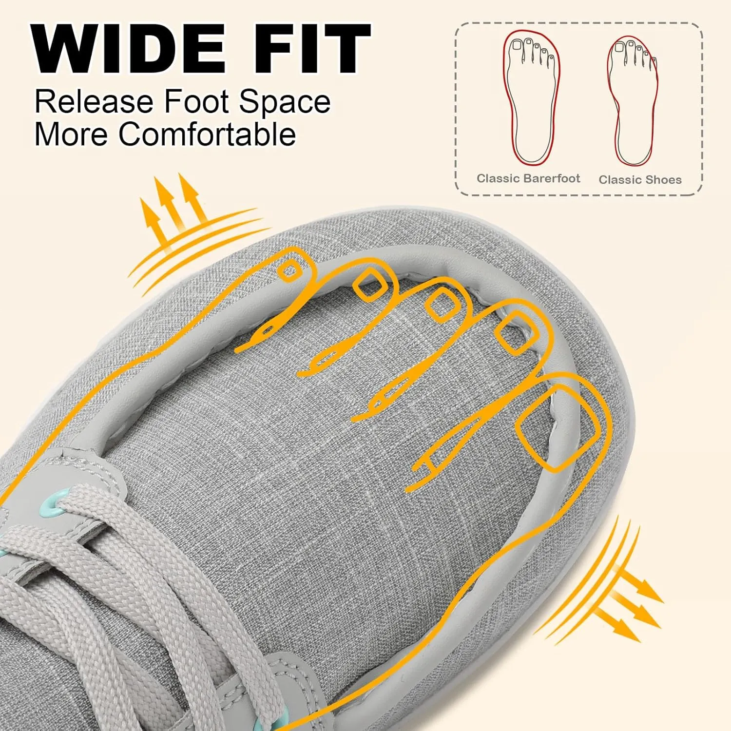 BARERUN Womens Walking Shoes Barefoot Minimalist Trail Running Shoes Wide Toe Zero Drop Tennis Sneakers for Jogging Hiking Athletic Lightweight Cross Training Shoes for Gym Office Driving