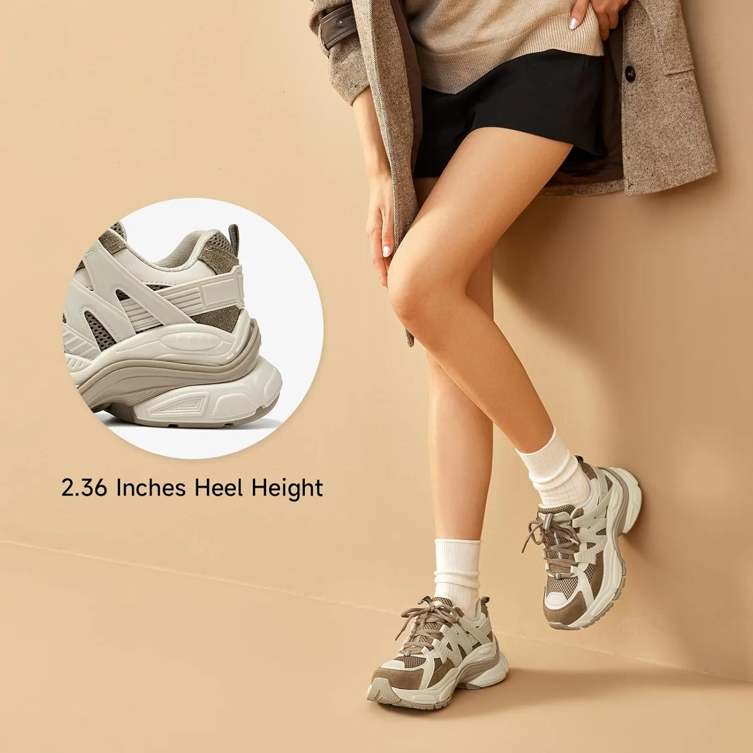 BEAU TODAY Chunky Sneakers for Women, Fashion Platform Sneakers Dad Shoes for Women, Casual Lace-up Walking Shoes