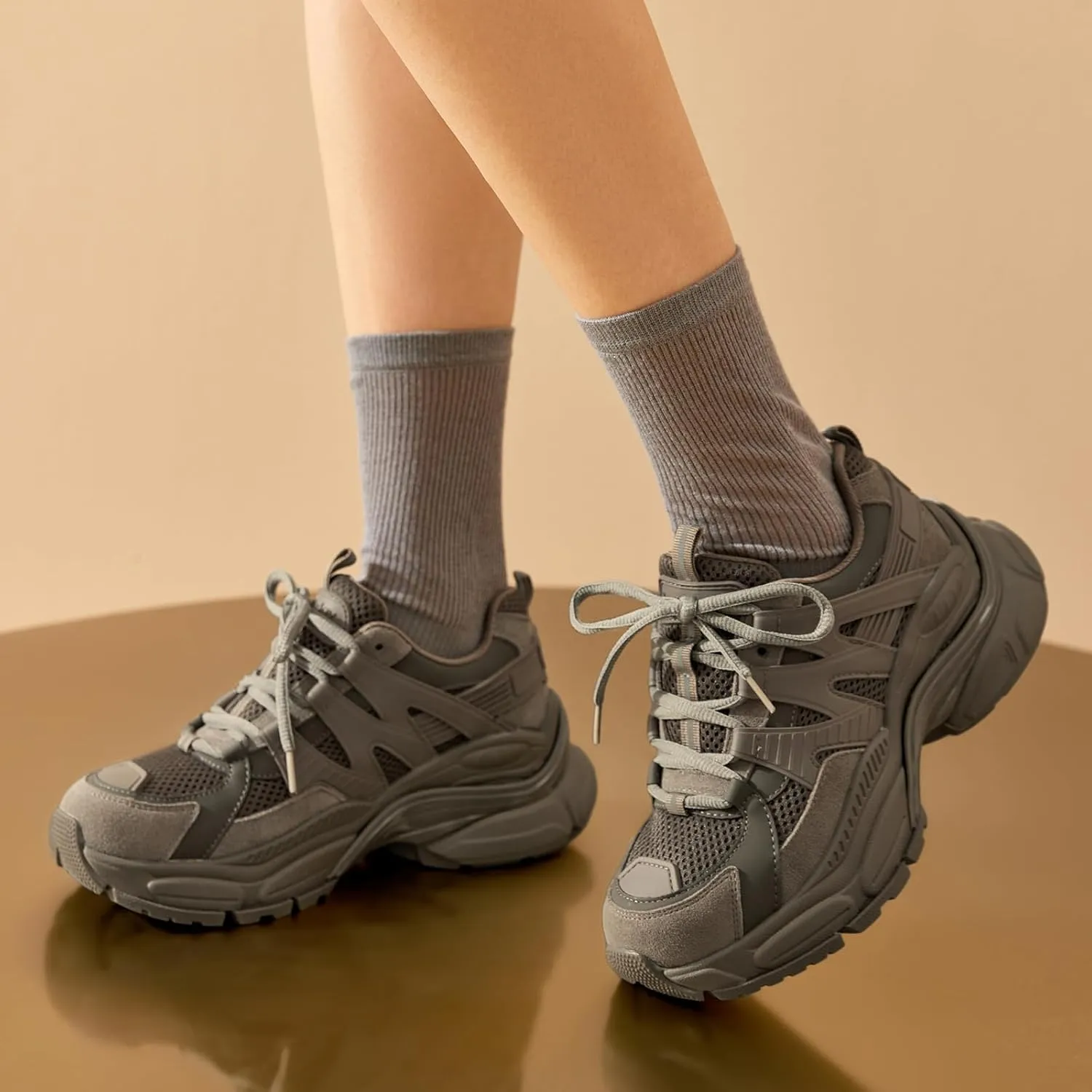 BEAU TODAY Chunky Sneakers for Women, Fashion Platform Sneakers Dad Shoes for Women, Casual Lace-up Walking Shoes