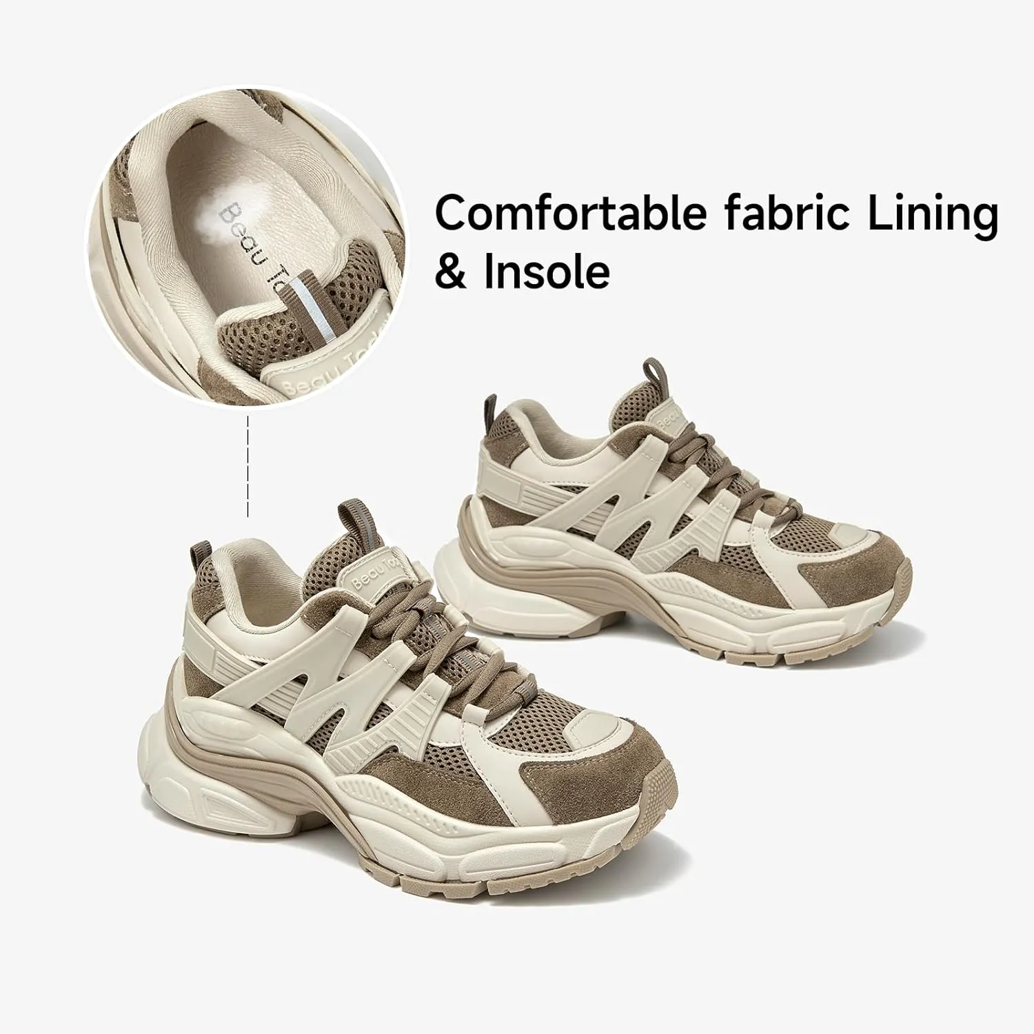 BEAU TODAY Chunky Sneakers for Women, Fashion Platform Sneakers Dad Shoes for Women, Casual Lace-up Walking Shoes