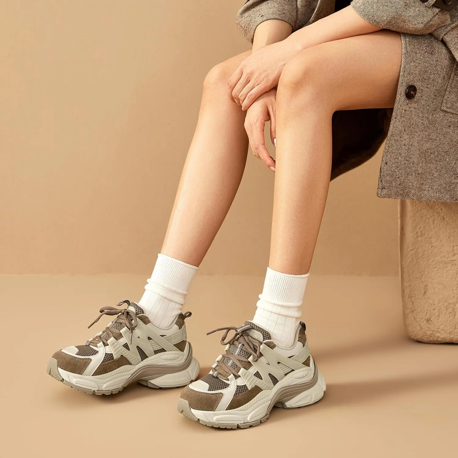 BEAU TODAY Chunky Sneakers for Women, Fashion Platform Sneakers Dad Shoes for Women, Casual Lace-up Walking Shoes