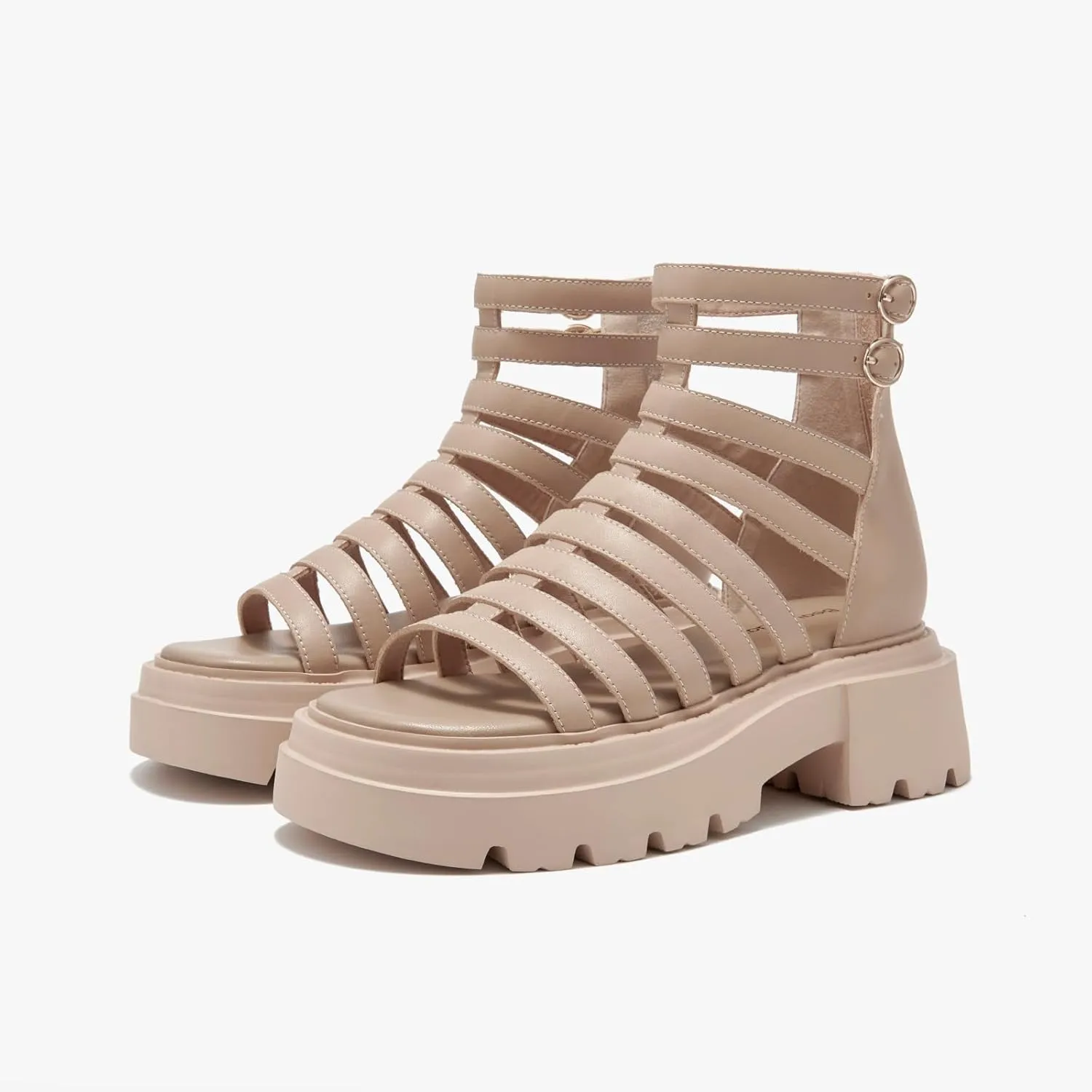 BEAU TODAY Womens Platform Sandals, Chunky Gladiator Sandals for Women, Leather Fisherman Sandals for Women with Back Zipper Open Toe, Lightweight Casual Comfort Fashion Dressy Shoes