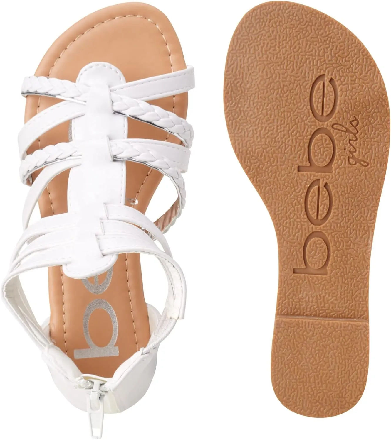 bebe Girls Sandals - Cute Open Toe Braided Strappy Gladiator Summer Sandals, Flower Girl Dress Shoes for Easter Beach Party