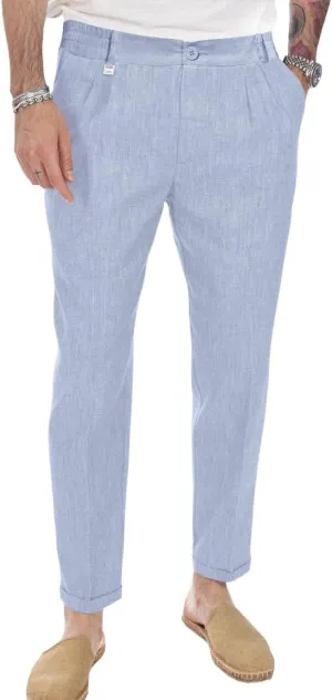 Beotyshow Mens Linen Pants Casual Elastic Waist Trousers Summer Beach Lightweight Pants