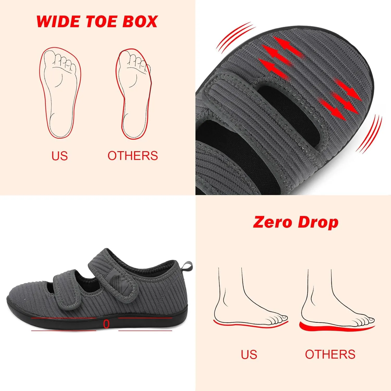 Besroad Womens Walking Shoes Wide Diabetic Shoes Adjustable Barefoot Casual Sneakers Breathable Zero Drop Arthritis Edema Sneakers Indoor Outdoor