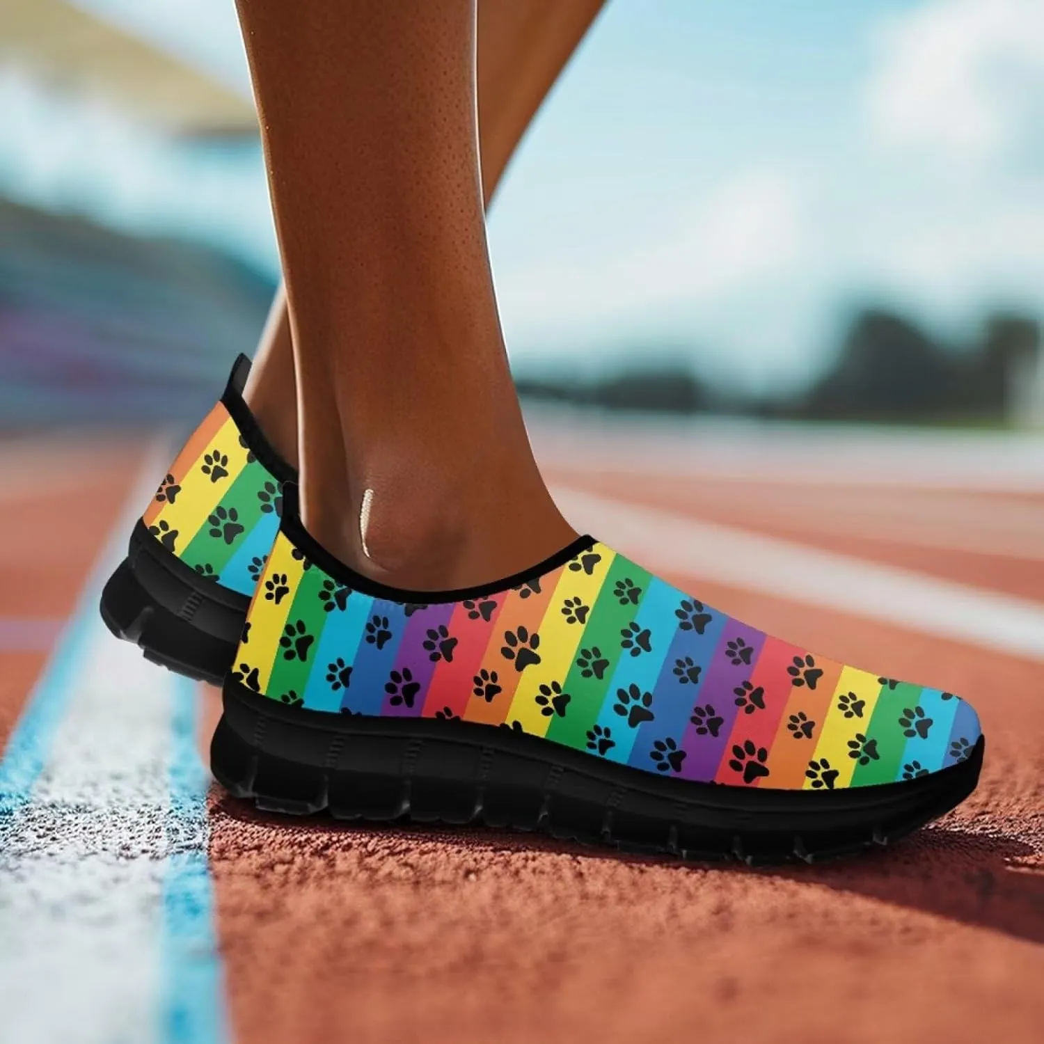 Binienty Printed Slip on Loafers for Women Work Breathable Mesh Barefoot No Laces Running Hiking Tennis Shoe