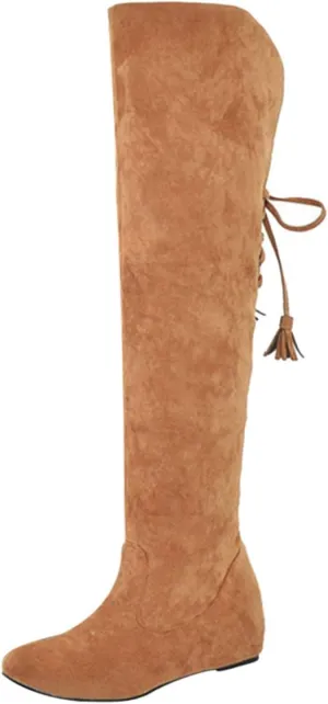 Boots For Women Keep Thermal Suede Wedge Over Knee Boots Plus Velvet Back Strap Winter Tall Snow Boots