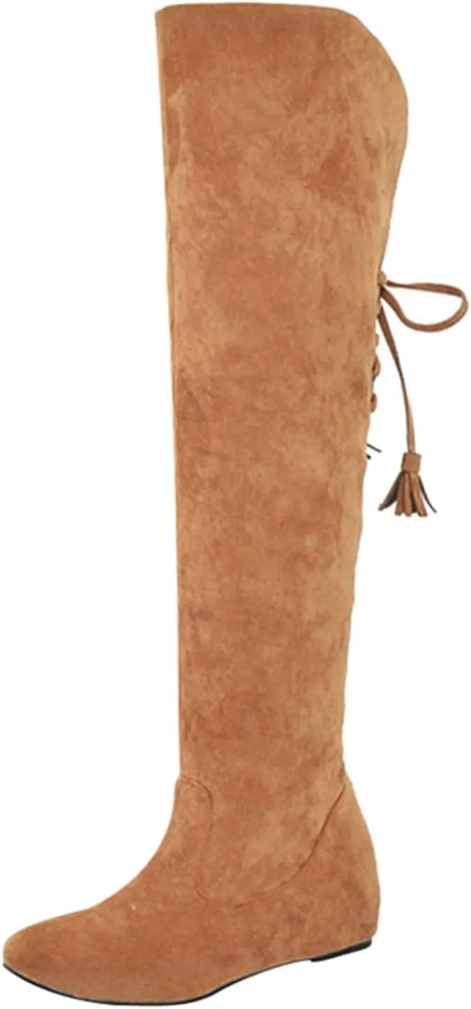 Boots For Women Keep Thermal Suede Wedge Over Knee Boots Plus Velvet Back Strap Winter Tall Snow Boots