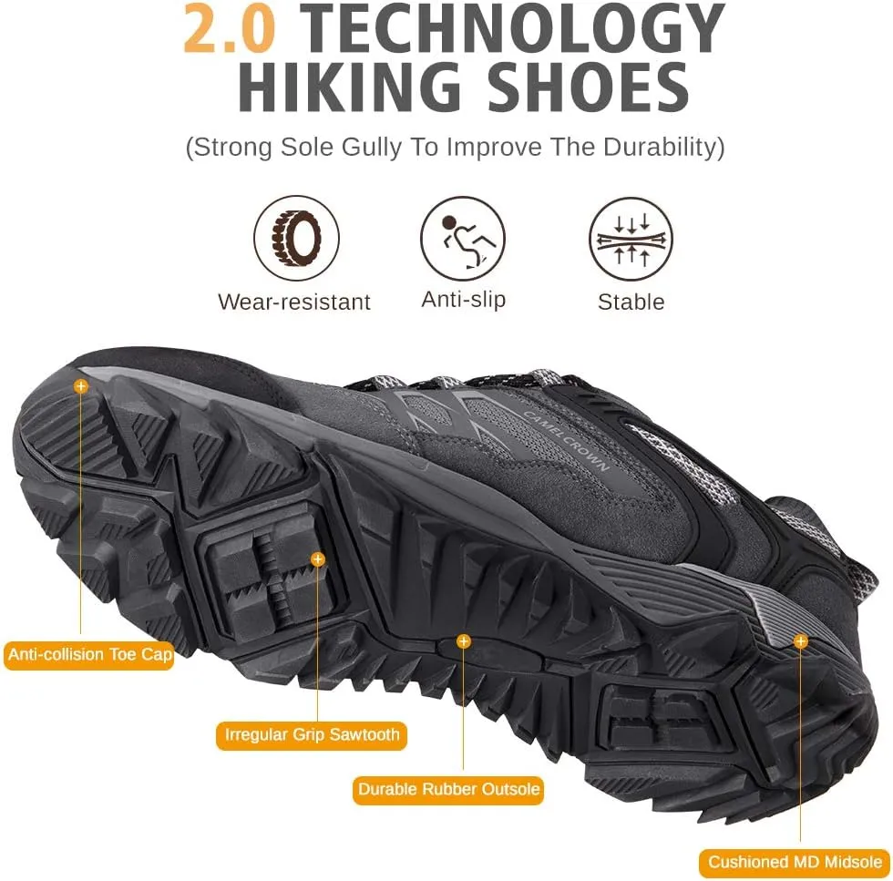 CAMEL CROWN Hiking Shoes Men Breathable Non-Slip Sneakers Lightweight Low Top for Outdoor Trailing Trekking Walking