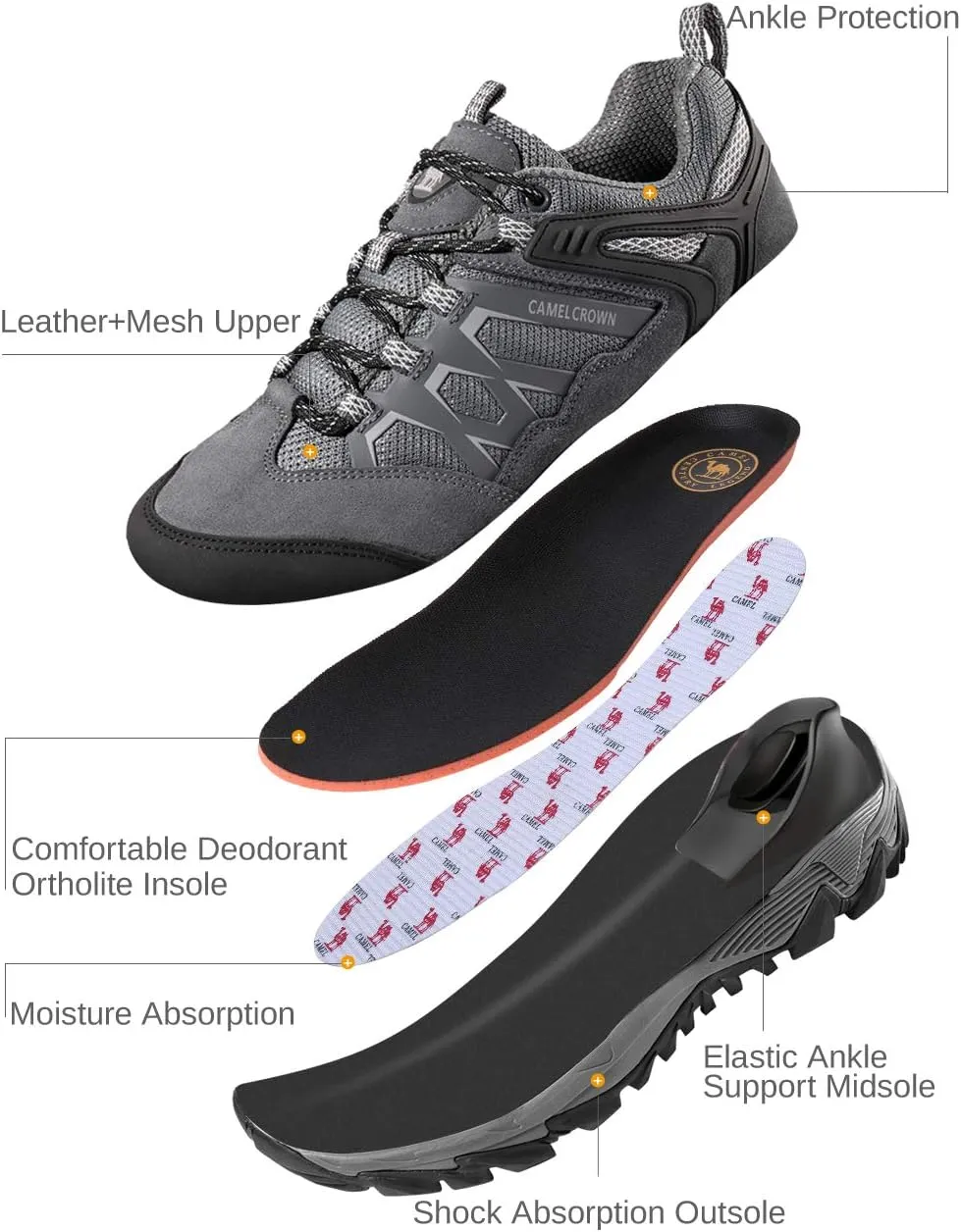 CAMEL CROWN Hiking Shoes Men Breathable Non-Slip Sneakers Lightweight Low Top for Outdoor Trailing Trekking Walking