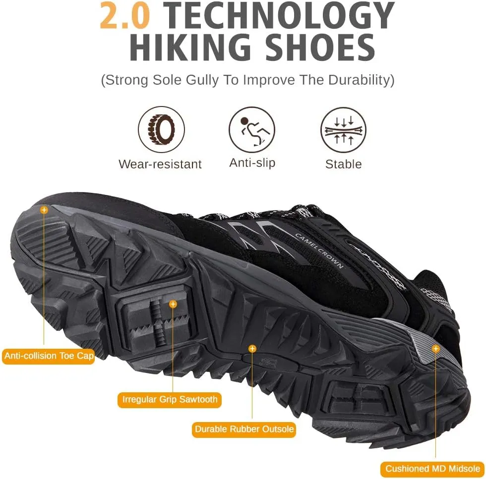 CAMEL CROWN Hiking Shoes Men Breathable Non-Slip Sneakers Lightweight Low Top for Outdoor Trailing Trekking Walking