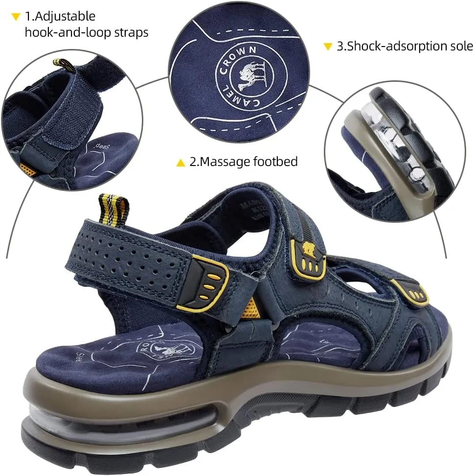 CAMEL CROWN Men's Leather Sandals for Hiking Walking Beach Treads Water Athletic Outdoor with Premium Air Cushion | Waterproof