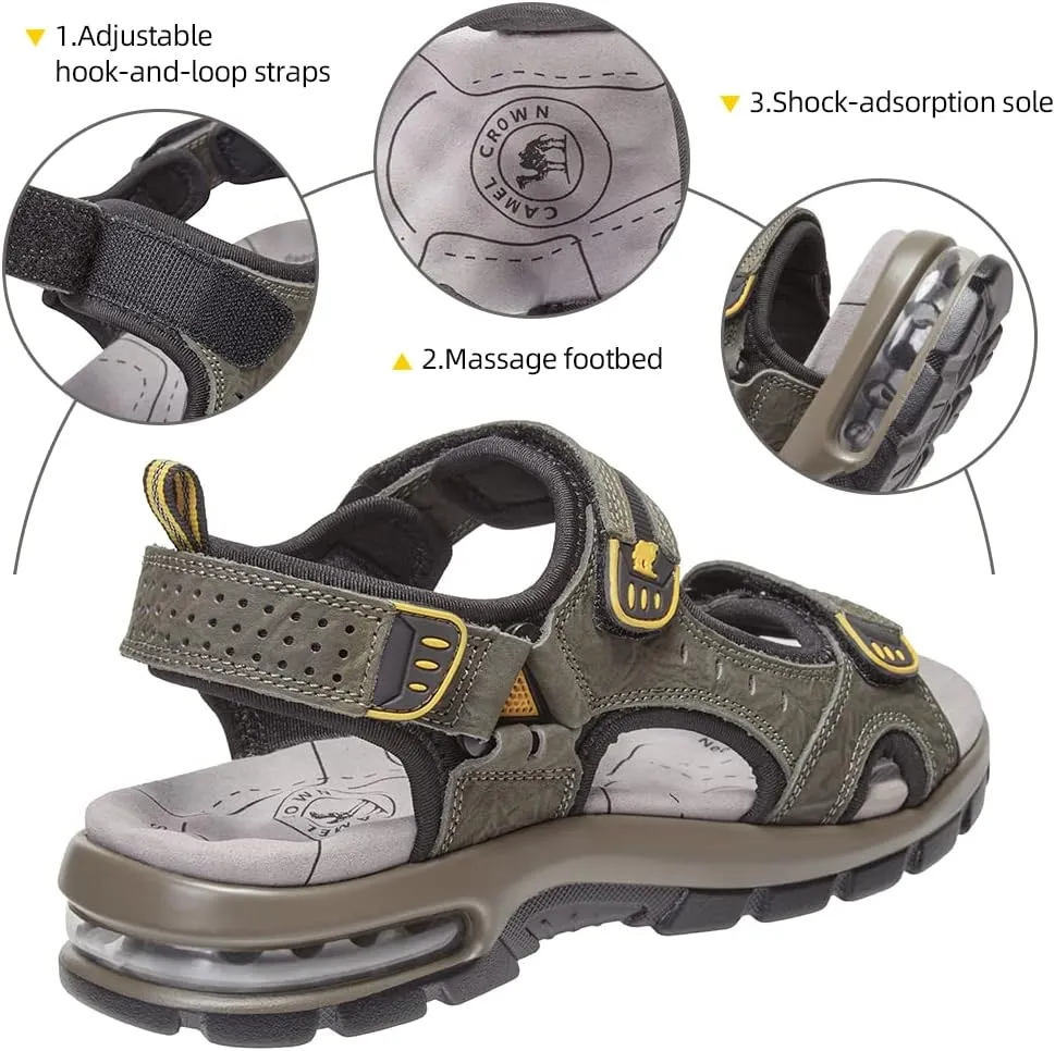 CAMEL CROWN Men's Leather Sandals for Hiking Walking Beach Treads Water Athletic Outdoor with Premium Air Cushion | Waterproof