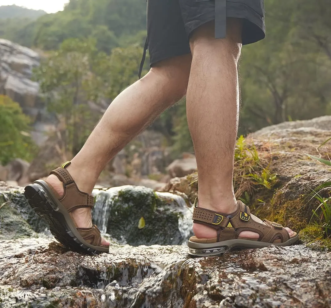 CAMEL CROWN Men's Leather Sandals for Hiking Walking Beach Treads Water Athletic Outdoor with Premium Air Cushion | Waterproof