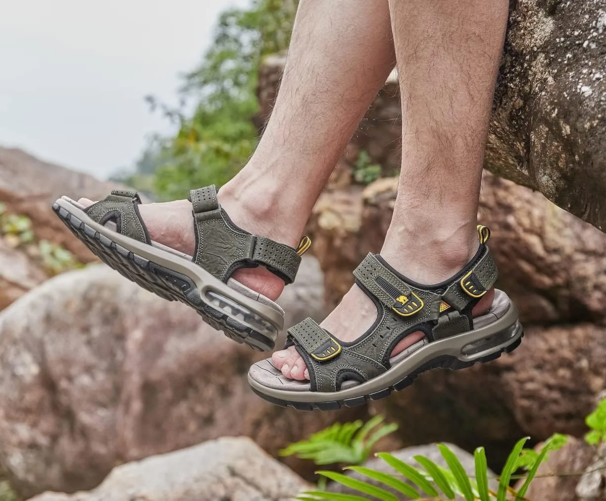 CAMEL CROWN Men's Leather Sandals for Hiking Walking Beach Treads Water Athletic Outdoor with Premium Air Cushion | Waterproof