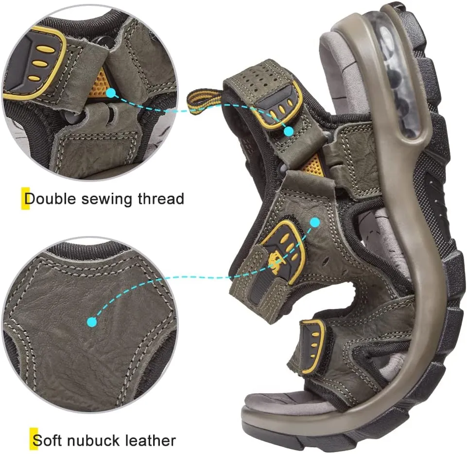 CAMEL CROWN Men's Leather Sandals for Hiking Walking Beach Treads Water Athletic Outdoor with Premium Air Cushion | Waterproof