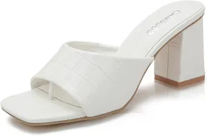 CAMSSOO Women's Square Open Toe Heeled Mules Flip Flops Chunky Heels Slip On Sandals Block High Heel Fashion Wedding Dress Shoes