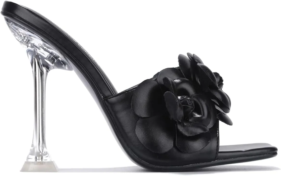 Cape Robbin Lania Sexy High Heels for Women, Clear Square Open Toe Shoes Heels