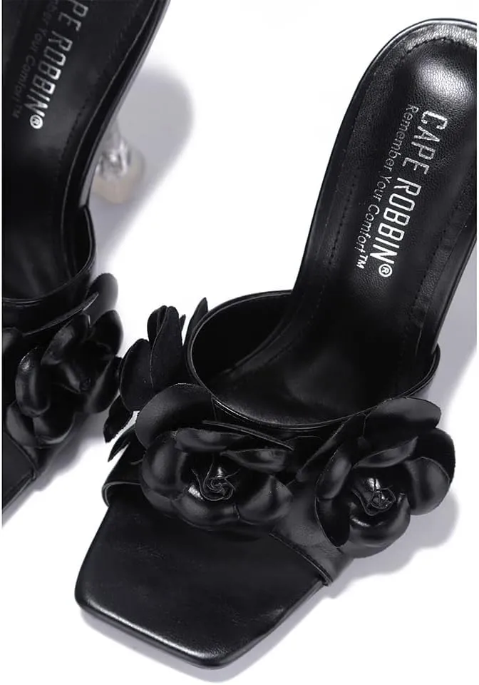 Cape Robbin Lania Sexy High Heels for Women, Clear Square Open Toe Shoes Heels