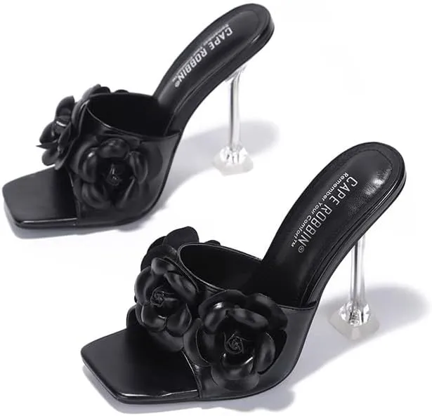 Cape Robbin Lania Sexy High Heels for Women, Clear Square Open Toe Shoes Heels
