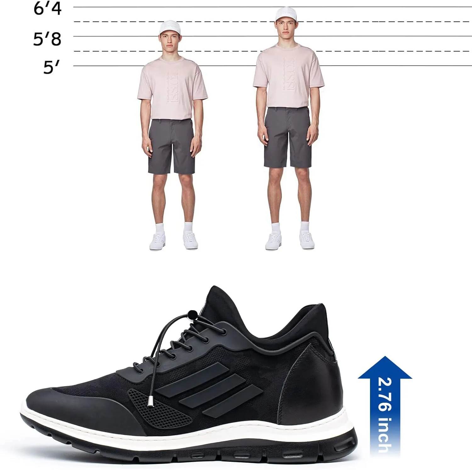 CHAMARIPA Men's Invisible Height Increasing Elevator Sneakers, Casual Fashion Hidden Heel Knit Shoes - Stylish, Comfortable, and Breathable 2.36"/ 2.76"/ 3.15" Inches Taller Handcrafted