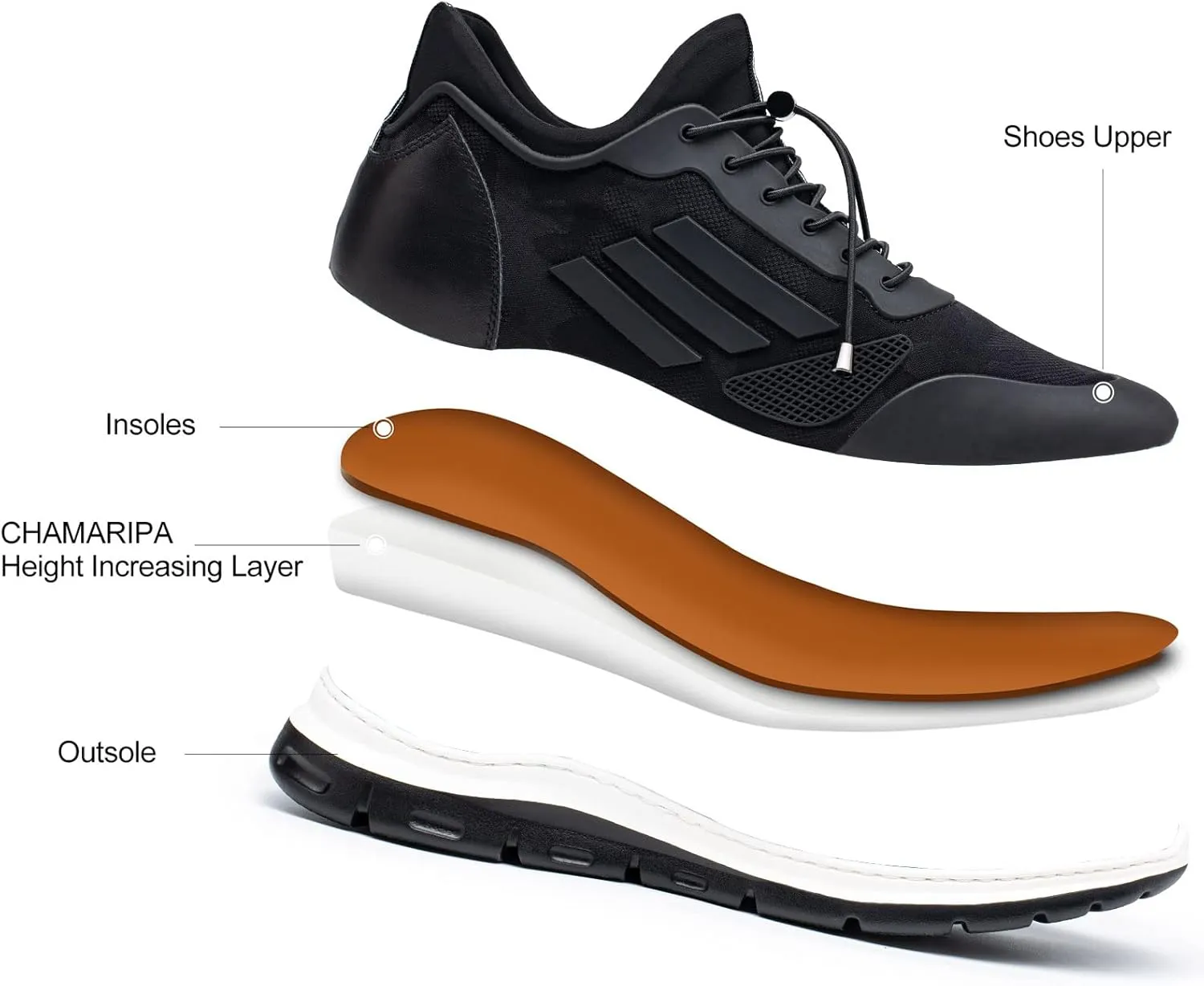 CHAMARIPA Men's Invisible Height Increasing Elevator Sneakers, Casual Fashion Hidden Heel Knit Shoes - Stylish, Comfortable, and Breathable 2.36"/ 2.76"/ 3.15" Inches Taller Handcrafted