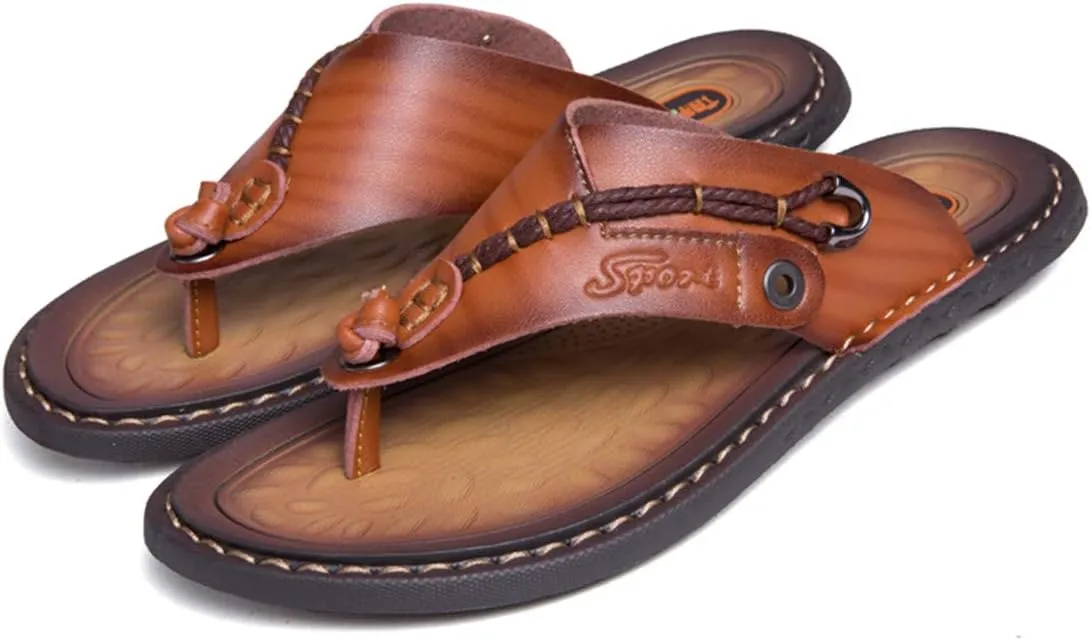 ChicWind Men's Flip Flops Thong Sandals Comfortable Leather Beach Slippers
