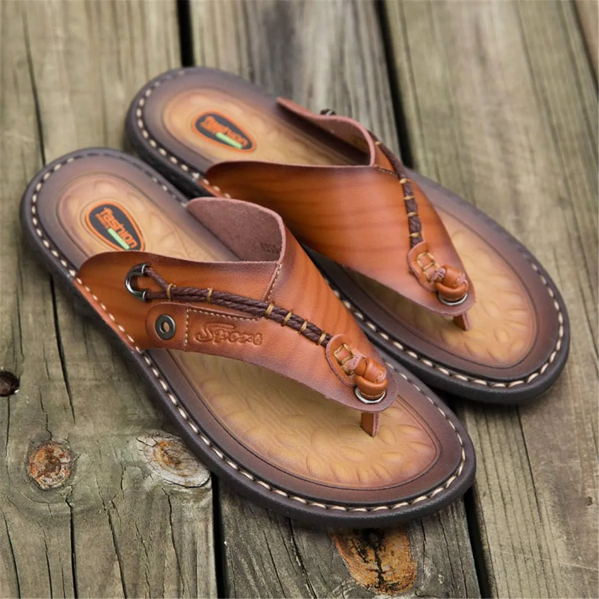 ChicWind Men's Flip Flops Thong Sandals Comfortable Leather Beach Slippers