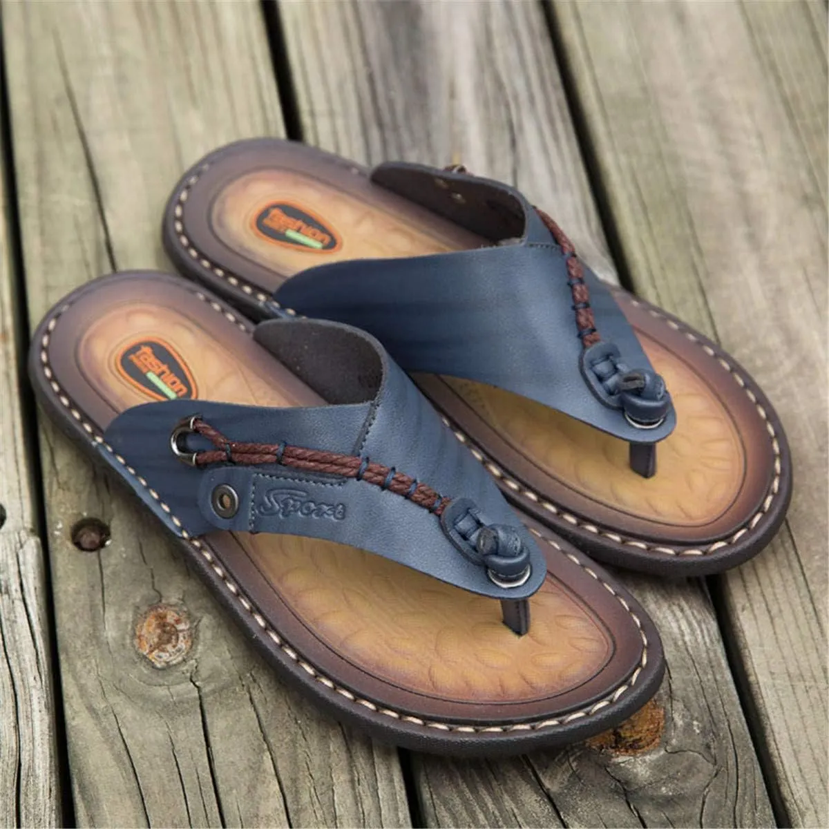 ChicWind Men's Flip Flops Thong Sandals Comfortable Leather Beach Slippers