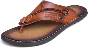 ChicWind Men's Flip Flops Thong Sandals Comfortable Leather Beach Slippers