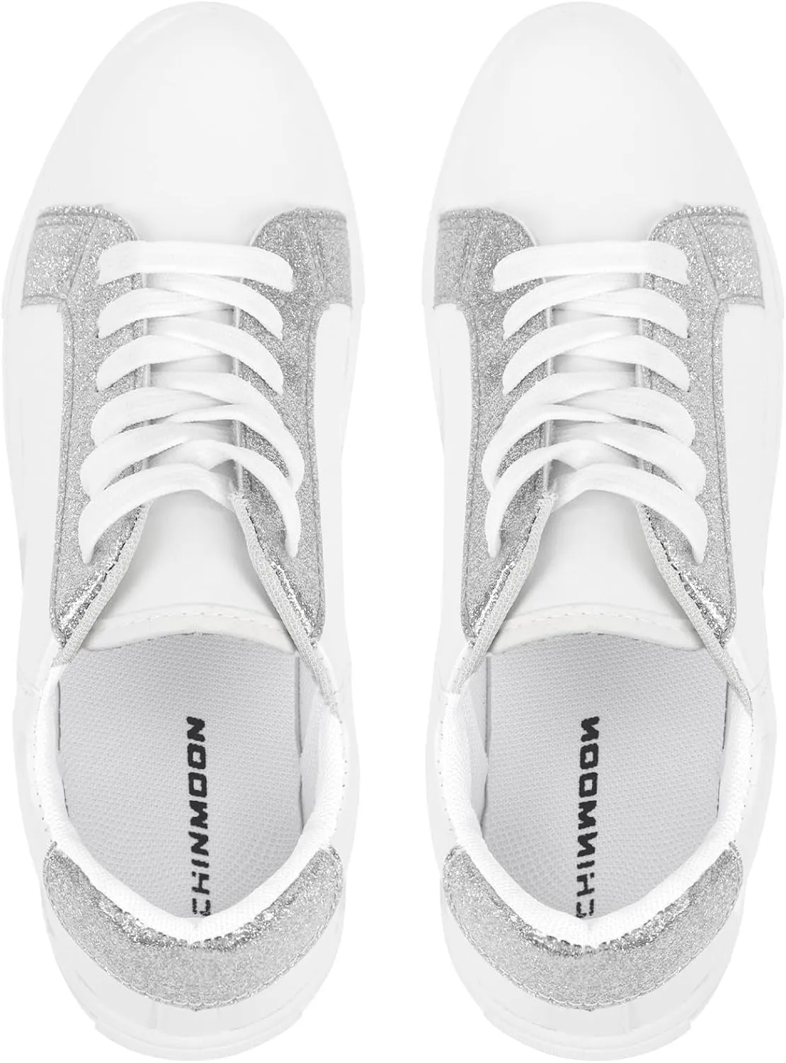 CHIN·MOON Women's Fashion Sneakers White PU Leather Casual Shoes Low Top Lace Up Tennis Sneakers