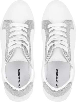 CHIN·MOON Women's Fashion Sneakers White PU Leather Casual Shoes Low Top Lace Up Tennis Sneakers