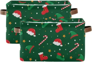 Christmas Santa Boots Elf Hat Shoes Large Storage Basket Candy Cane Nursery Bins Collapsible Clothes Laundry Hamper with Handles for Home Living Room Bedroom Closet Toys Blankets Organizing 1 Pcs